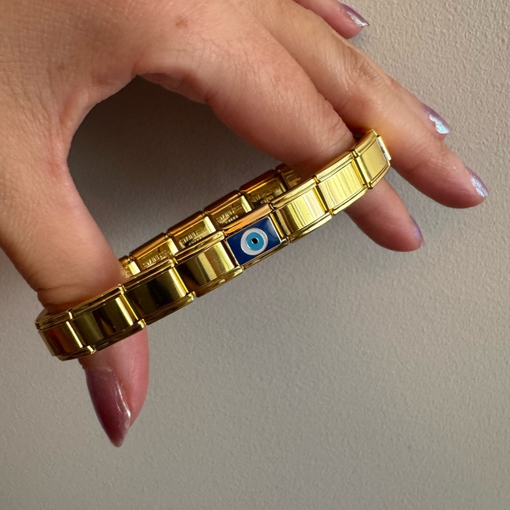 Gold Tone Evil Eye Italian Charm Bracelet